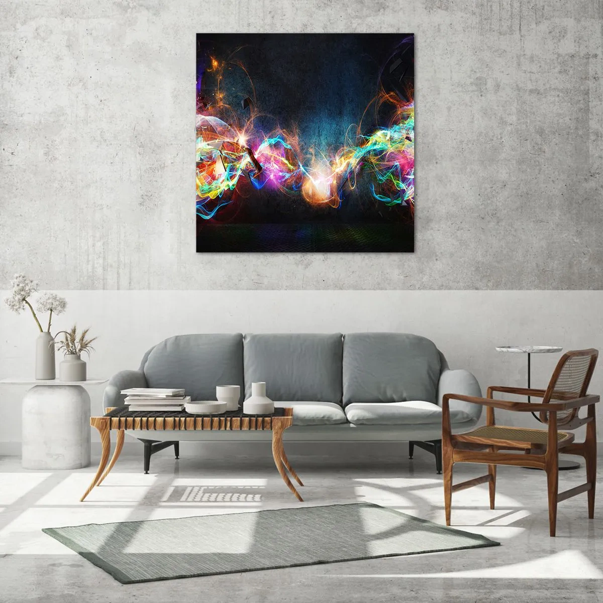 Tablou pe sticlă - Cu bucurie împotriva întunericului - 60x60 cm