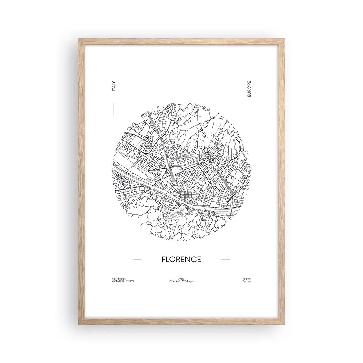 Poster în ramă de stejar deschis - Anatomia Florenței - 50x70 cm