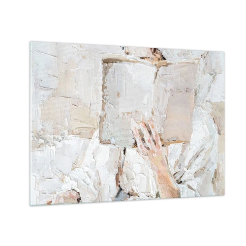 Tablou pe sticlă - O persoană cufundată în citirea unei cărți pe un fundal luminos, impresionist - 70x50cm - Într-o altă lume - Decorațiune modernă pentru perete pentru living și dormitor ARTTOR