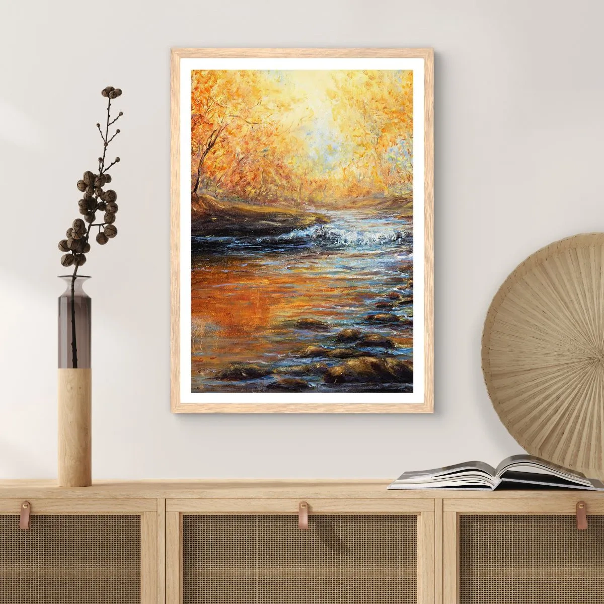 Poster în ramă de stejar deschis - Pârâul de aur - 70x100 cm