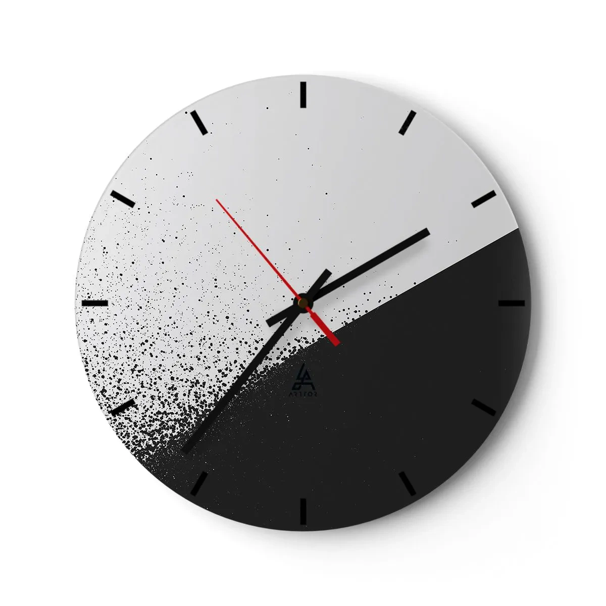 Ceas de perete - Ceas pe sticlă - Compoziție geometrică în contrast alb-negru - 30x30cm - Din ce în ce mai repede, din ce în ce mai mult - Decorațiune modernă pentru perete pentru living, bucătărie și dormitor ARTTOR