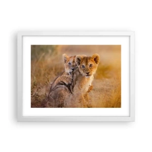 Poster în ramă albă - Nu deranjați! Ne distrăm - 40x30 cm