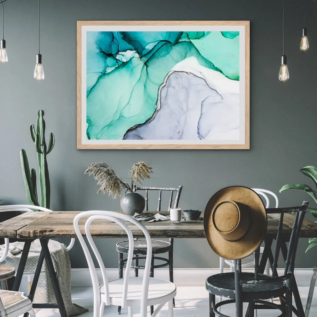 Poster în ramă de stejar deschis - Studiu în turcoaz - 100x70 cm