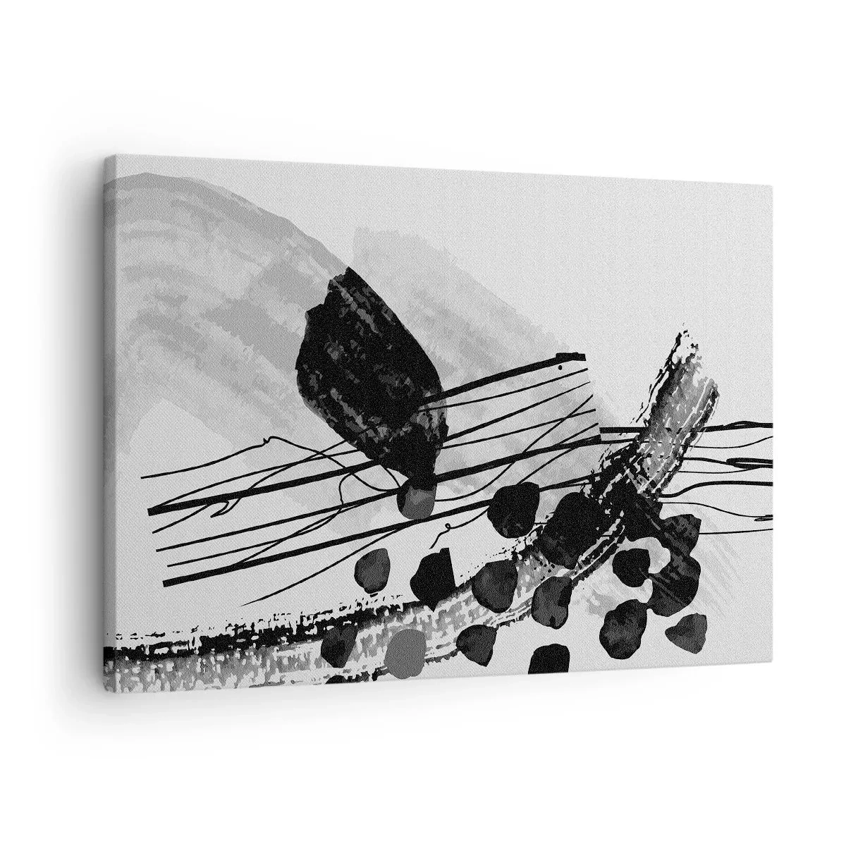 Tablou pe pânză Canvas - Compoziție abstractă alb-negru cu forme organice - 70x50cm - Abstracție organică în negru și alb - Decorațiune modernă pentru perete pentru living și dormitor ARTTOR