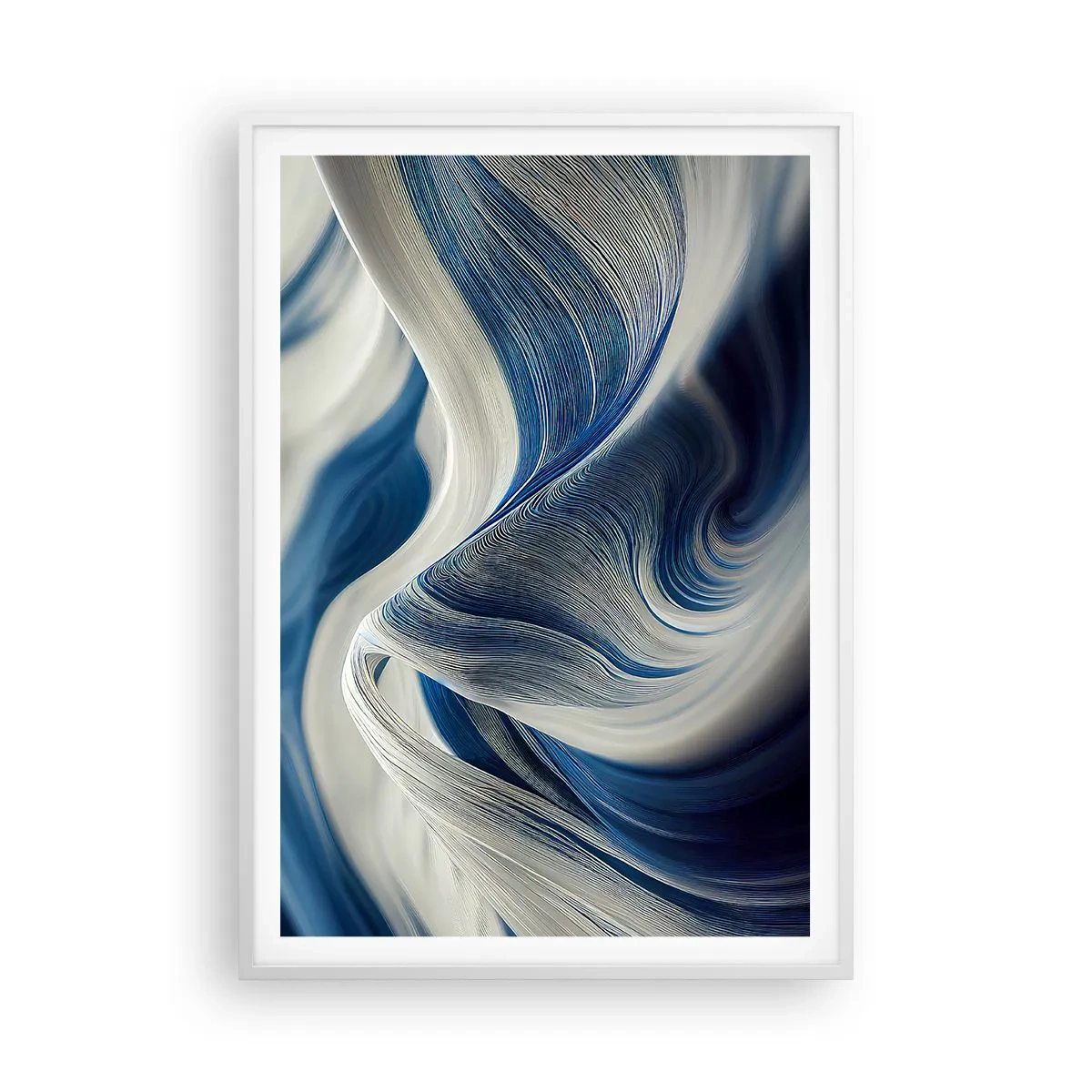Poster în ramă albă - Fluiditate de albastru și alb - 70x100 cm
