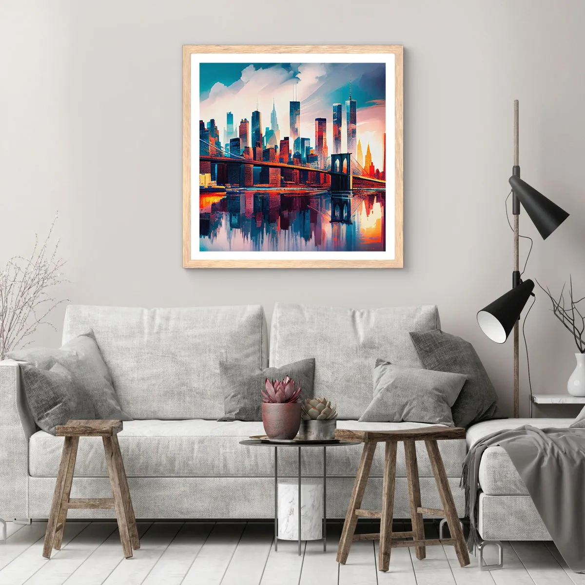 Poster în ramă de stejar deschis - New York fenomenal - 60x60 cm