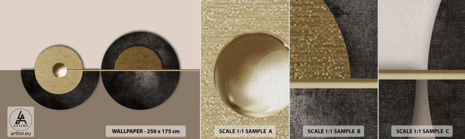 Mostră tapet Premium Canvas - Variații în jurul unui cerc - Rotile, Abstracția, Art Deco - 100x30 cm