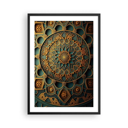 Poster în ramă neagră - Mandala aurie pe un fundal întunecat - 50x70cm - În stil arabic - Decorațiune modernă pentru perete pentru living și dormitor ARTTOR