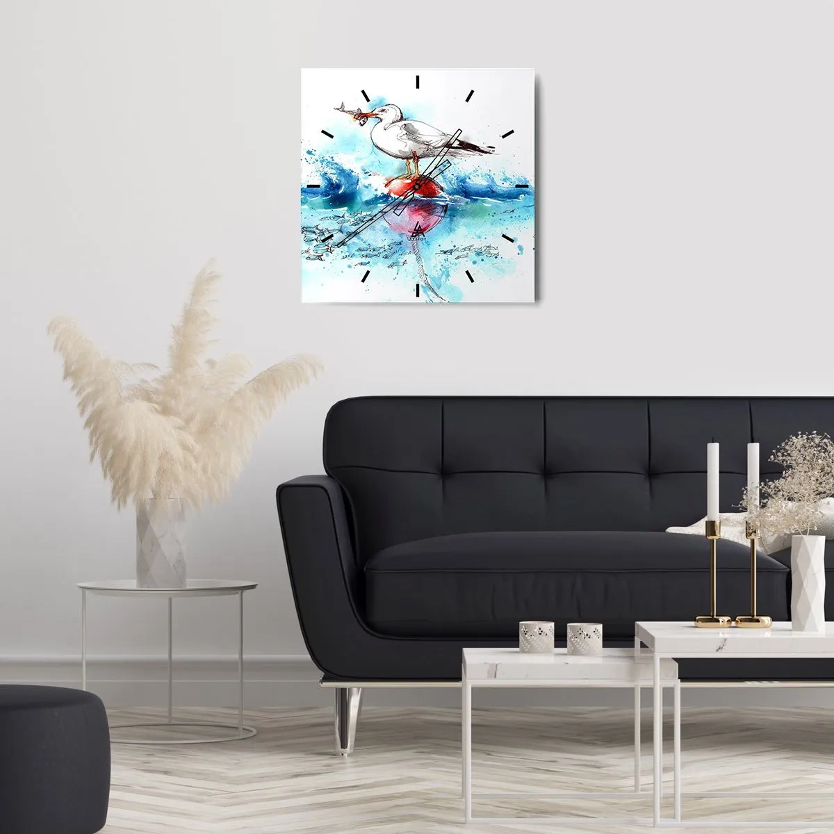 Ceas de perete - Ceas pe sticlă - Pescuit de succes - 40x40 cm