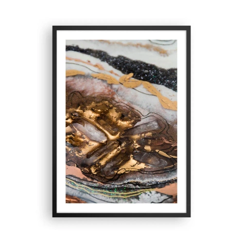 Poster în ramă neagră - Un model abstract în nuanțe de auriu, negru și alb, inspirat din natură. - 50x70cm - Elementul pământ - Decorațiune modernă pentru perete pentru living și dormitor ARTTOR