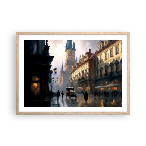 Poster în ramă de stejar deschis - Magia unei seri la Praga - 70x50 cm