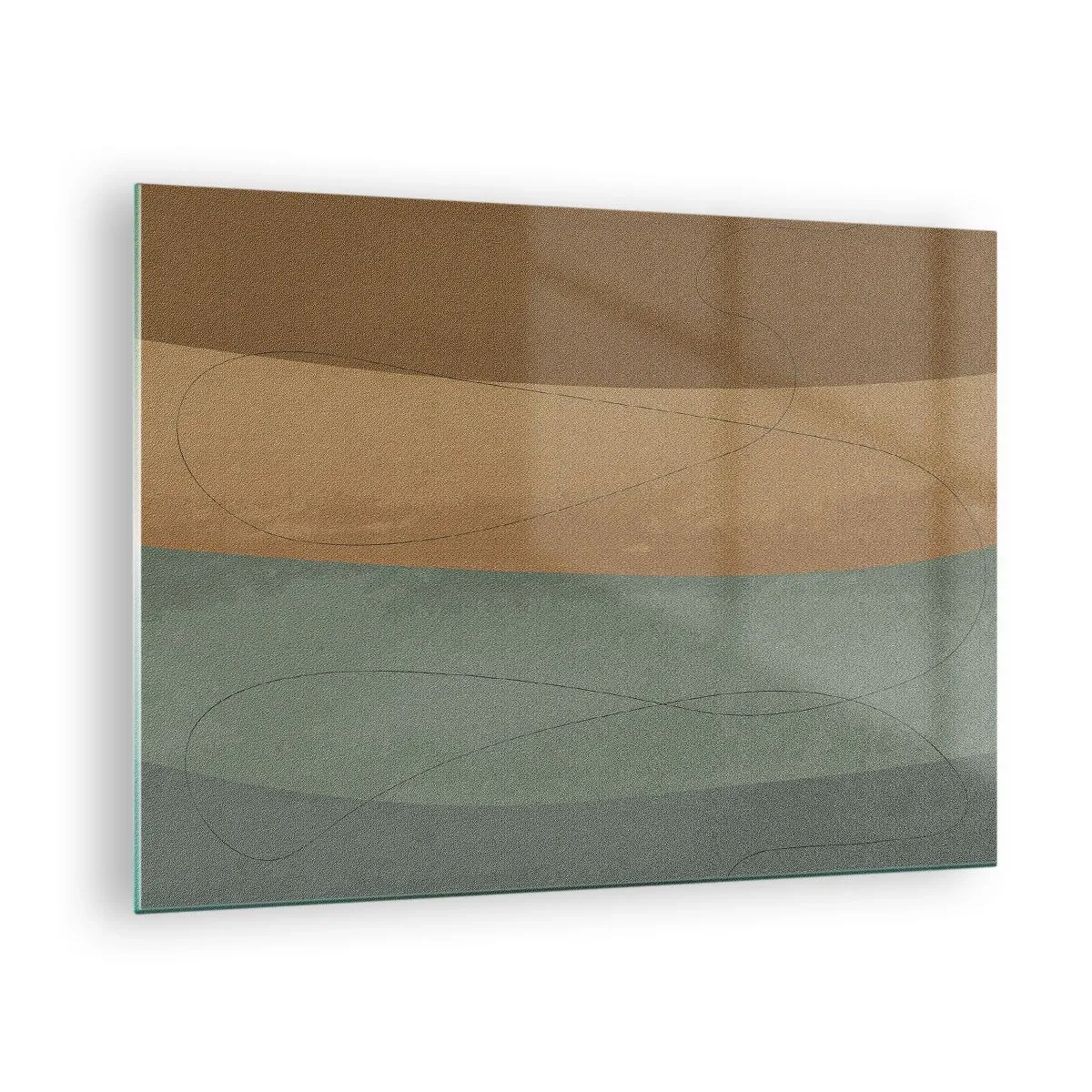 Tablou pe sticlă - Dungi abstracte în tonuri pământii - 70x50cm - Compoziție orizontală - Decorațiune modernă pentru perete pentru living și dormitor ARTTOR