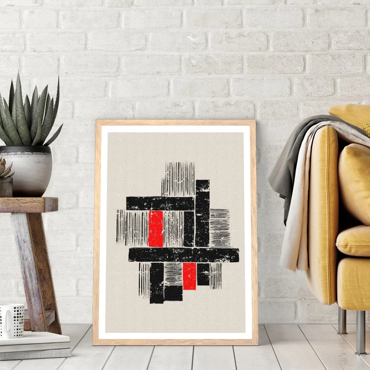 Poster în ramă de stejar deschis - Roșu și negru - 70x100 cm