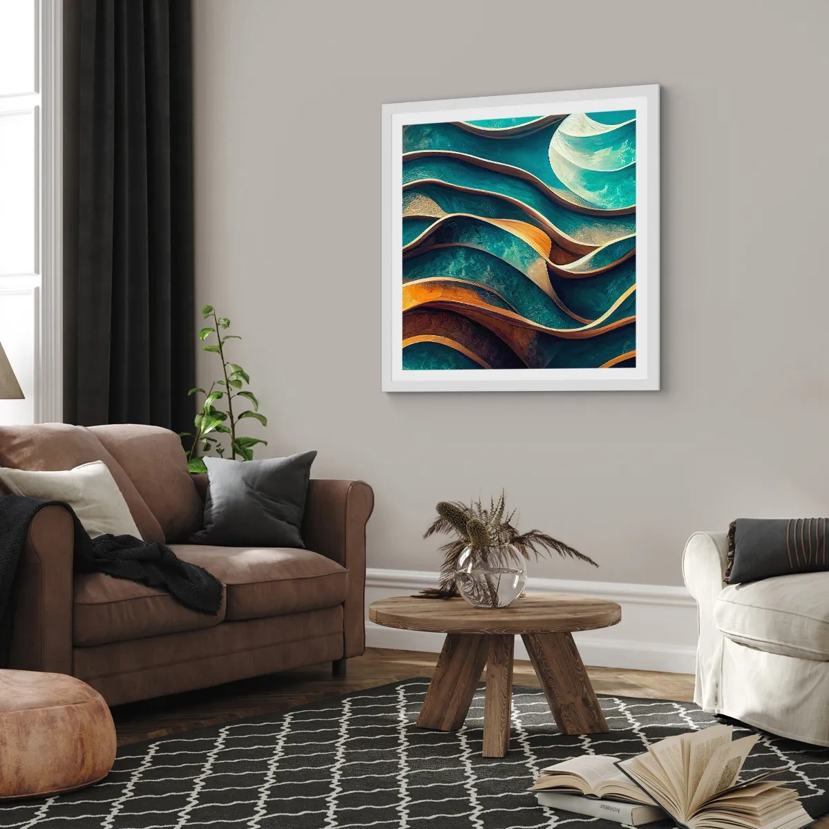 Poster în ramă albă - Meandre de albastru - 60x60 cm