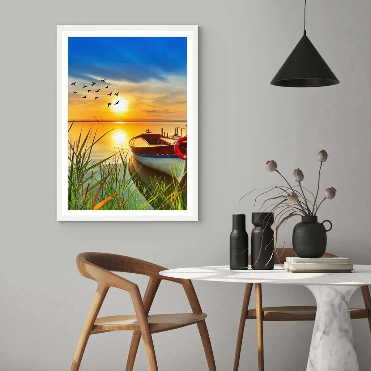 Poster în ramă albă - Cormoranii pleacă deja - 30x40 cm