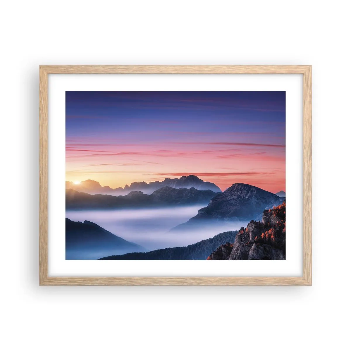 Poster în ramă de stejar deschis - Peste văi - 50x40 cm