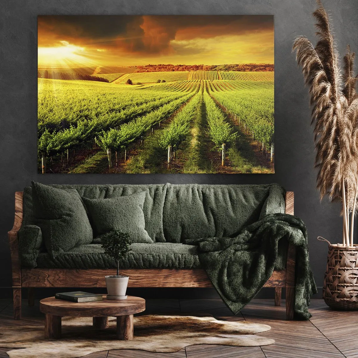 Tablou pe pânză Canvas - Podgorii aurii iluminate de razele soarelui - 70x50cm - Sub soarele australian - Decorațiune modernă pentru perete pentru living și dormitor ARTTOR