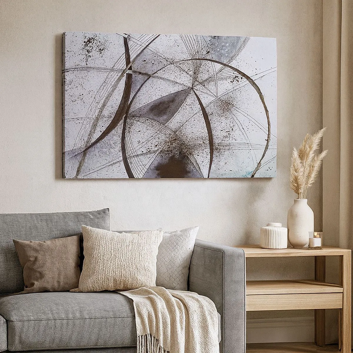 Tablou pe pânză Canvas - Linii și forme abstracte în nuanțe de gri și negru - 70x50cm - O fantezie futuristă - Decorațiune modernă pentru perete pentru living și dormitor ARTTOR