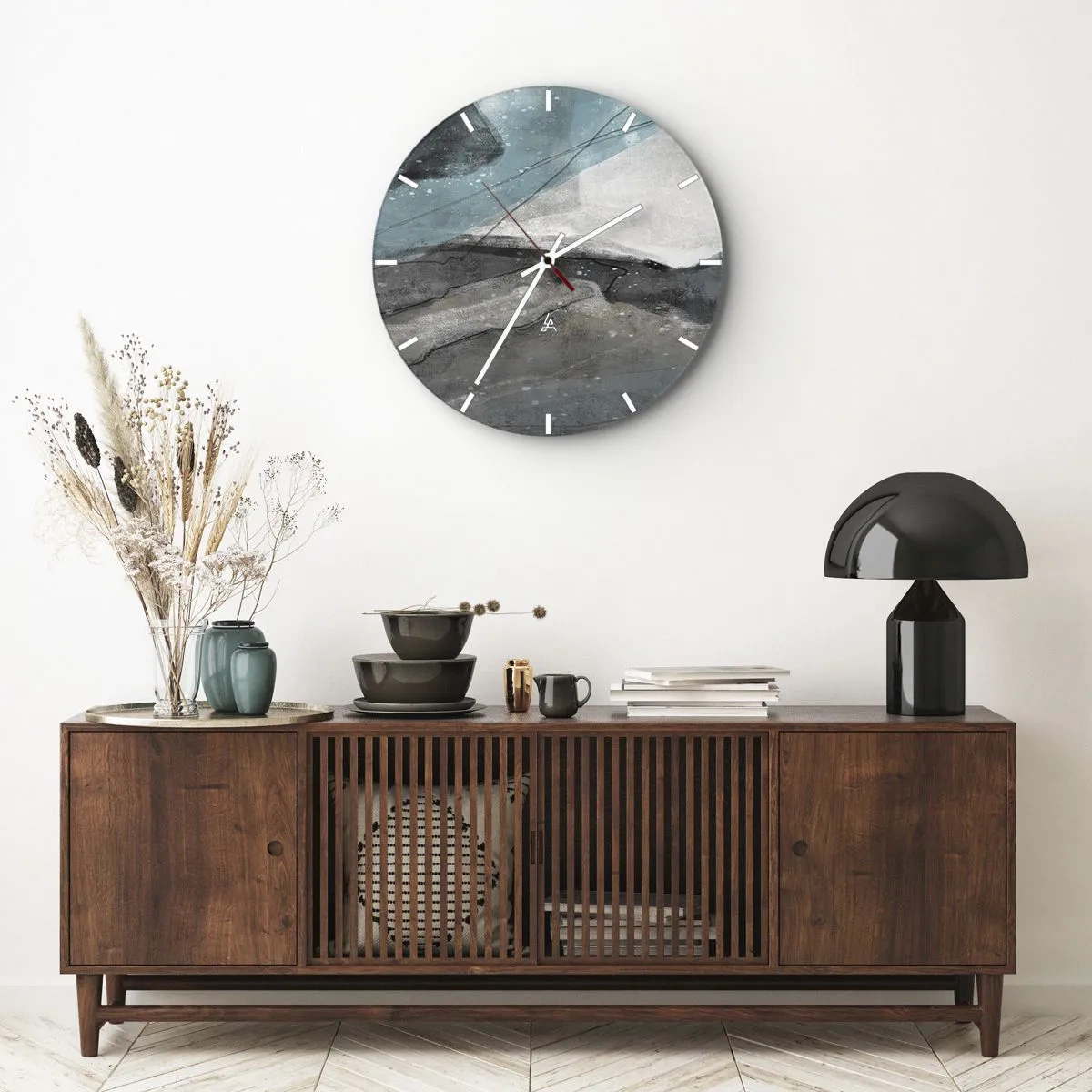 Ceas de perete - Ceas pe sticlă - Abstracție: roci și gheață - 40x40 cm