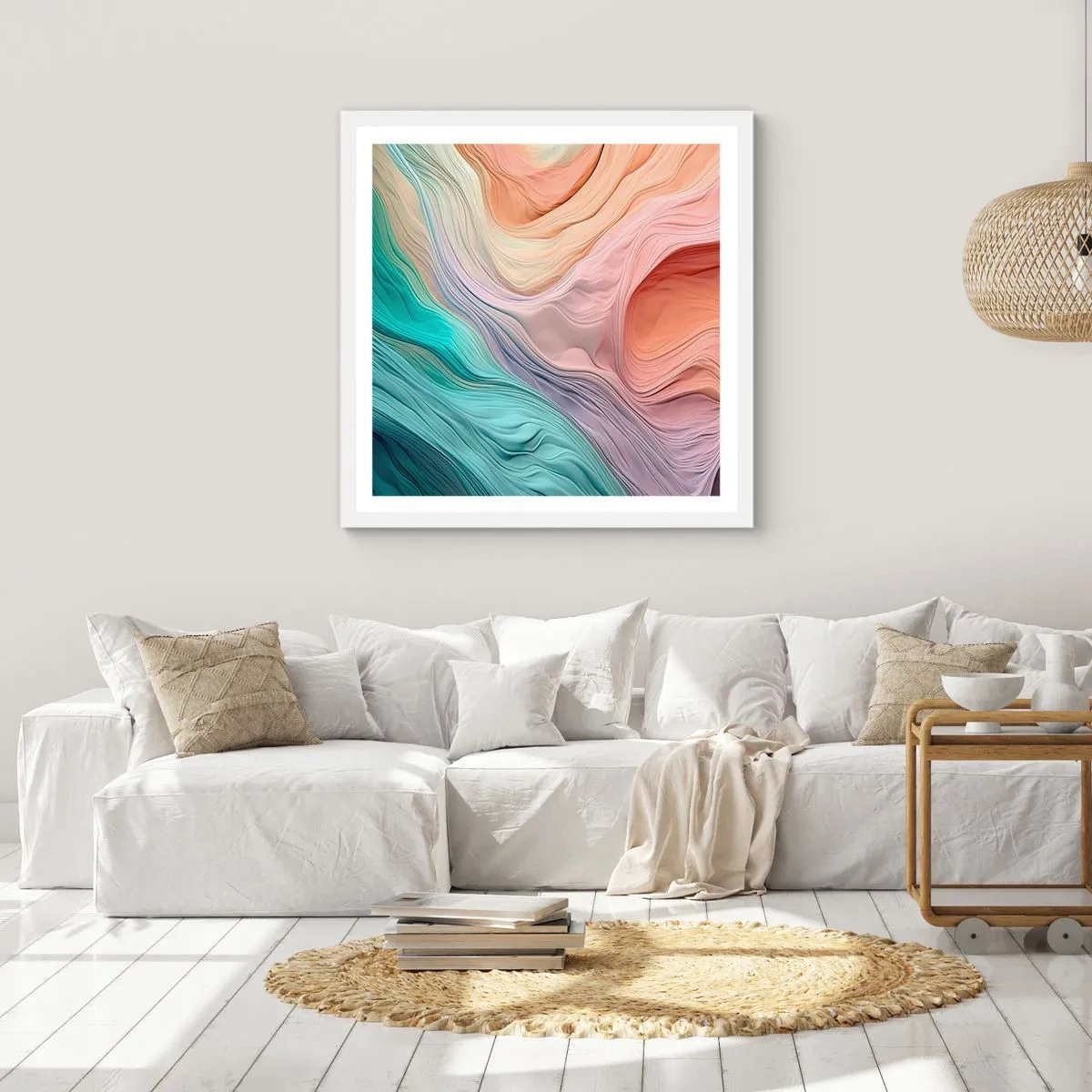 Poster în ramă albă - Valul curcubeu - 50x50 cm