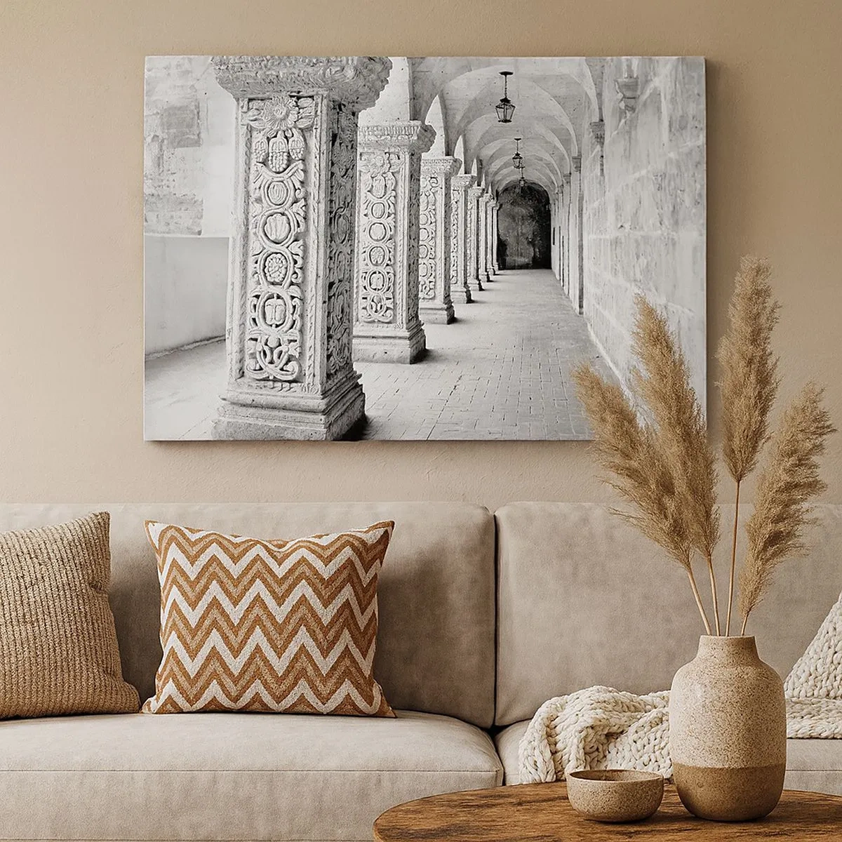 Tablou pe pânză Canvas - Coloane istorice într-o fotografie monocromatică - 70x50cm - Și încotro…? - Decorațiune modernă pentru perete pentru living și dormitor ARTTOR