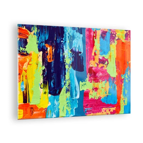 Tablou pe sticlă - ilustrație a unei picturi abstracte în culori intense - 70x50cm - Viața este frumoasă! - Decorațiune modernă pentru perete pentru living și dormitor ARTTOR