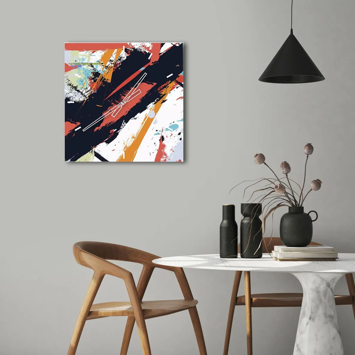 Ceas de perete - Ceas pe sticlă - Compoziție dinamică - 40x40 cm
