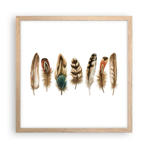 Poster în ramă de stejar deschis - Variație cu pene - 40x40 cm