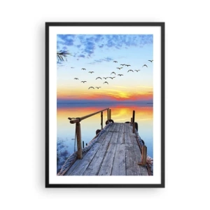Poster în ramă neagră - Digul de pe malul lacului la apus - 50x70cm - E timpul să ne întoarcem... - Decorațiune modernă pentru perete pentru living și dormitor ARTTOR