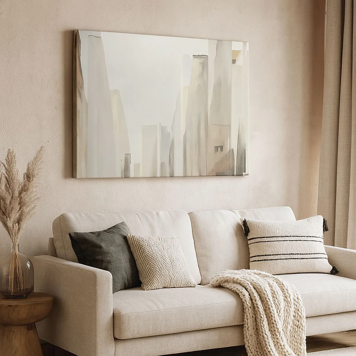 Tablou pe pânză Canvas - peisaj urban abstract în nuanțe pastelate - 70x50cm - Vis urban - Decorațiune modernă pentru perete pentru living și dormitor ARTTOR