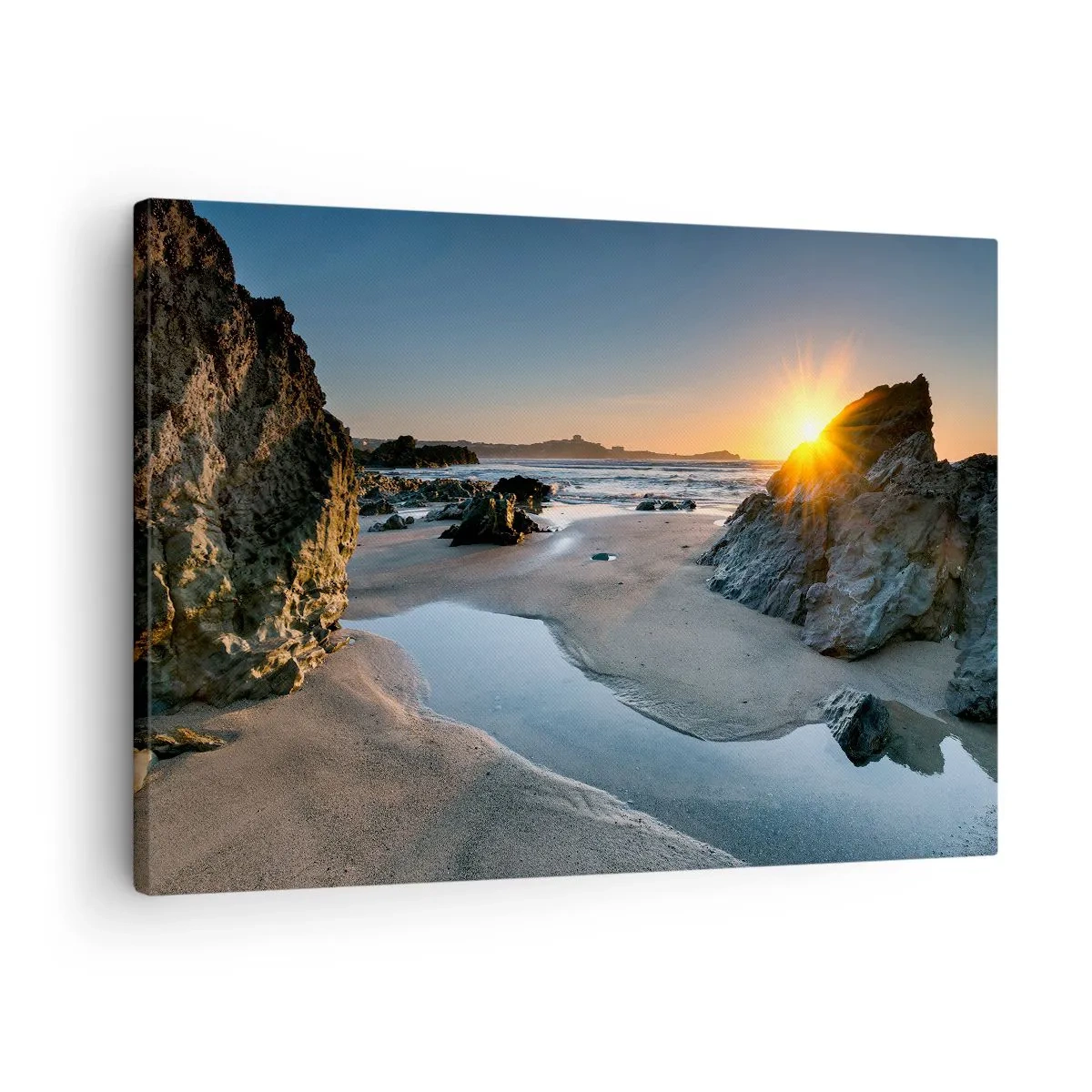 Tablou pe pânză Canvas - Apus de soare pitoresc pe o plajă stâncoasă - 70x50cm - Neatinse de mâna omului - Decorațiune modernă pentru perete pentru living și dormitor ARTTOR