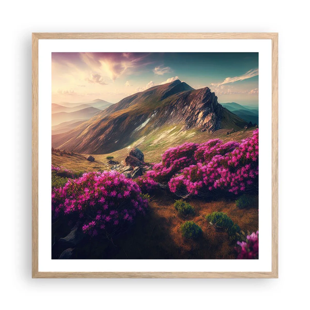 Poster în ramă de stejar deschis - Vara la munte - 60x60 cm