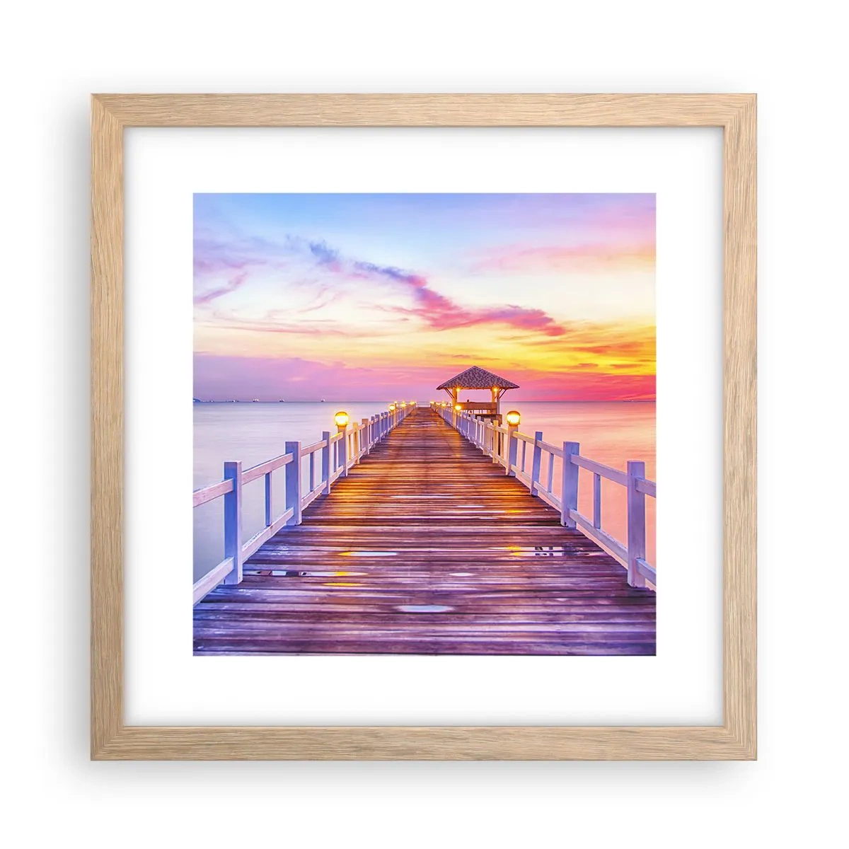 Poster în ramă de stejar deschis - Tăcerea serii în liliac-auriu - 30x30 cm