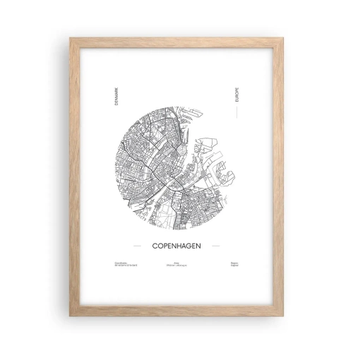 Poster în ramă de stejar deschis - Anatomia Copenhagăi - 30x40 cm