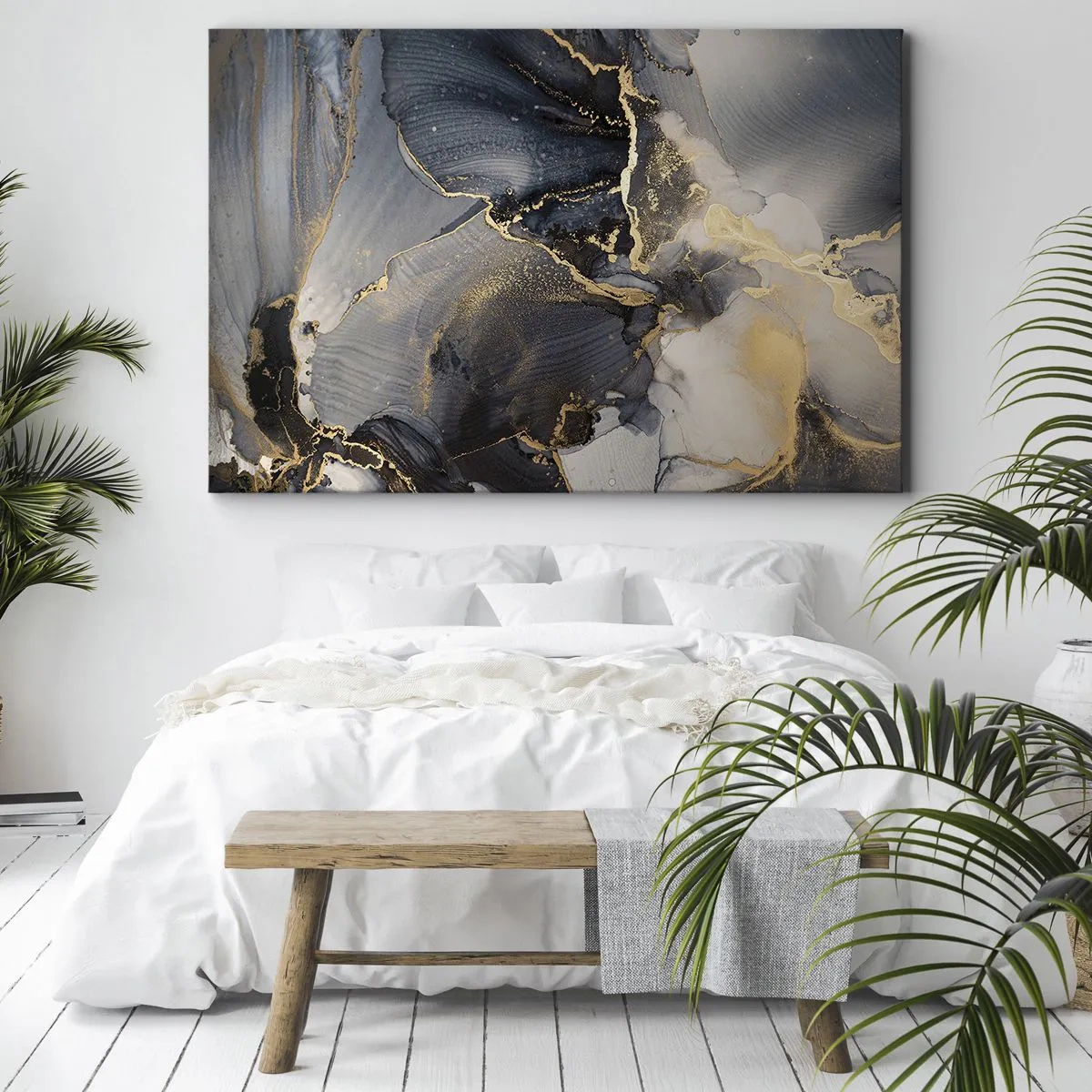 Tablou pe pânză Canvas - Aur și gri abstract pe pânză - 70x50cm - Viața unei pietre - Decorațiune modernă pentru perete pentru living și dormitor ARTTOR
