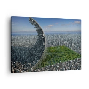 Tablou pe pânză Canvas - Un oraș dinamic cu o notă suprarealistă - 70x50cm - Natura este eternă - Decorațiune modernă pentru perete pentru living și dormitor ARTTOR