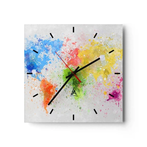 Ceas de perete - Ceas pe sticlă - Toate culorile lumii - 30x30 cm