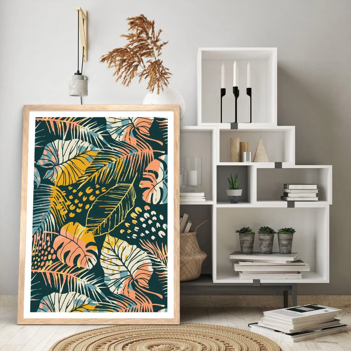 Poster în ramă de stejar deschis - Fantezie cu frunze - 40x50 cm