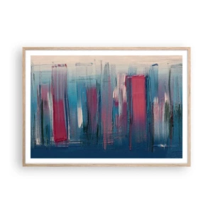 Poster în ramă de stejar deschis - Compoziție verticală în albastru și roșu - 100x70 cm