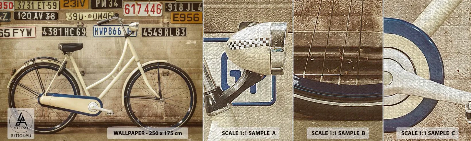 Mostră tapet Premium Canvas - Fără complexe - mural, Bicicleta, Farfurii - 100x30 cm