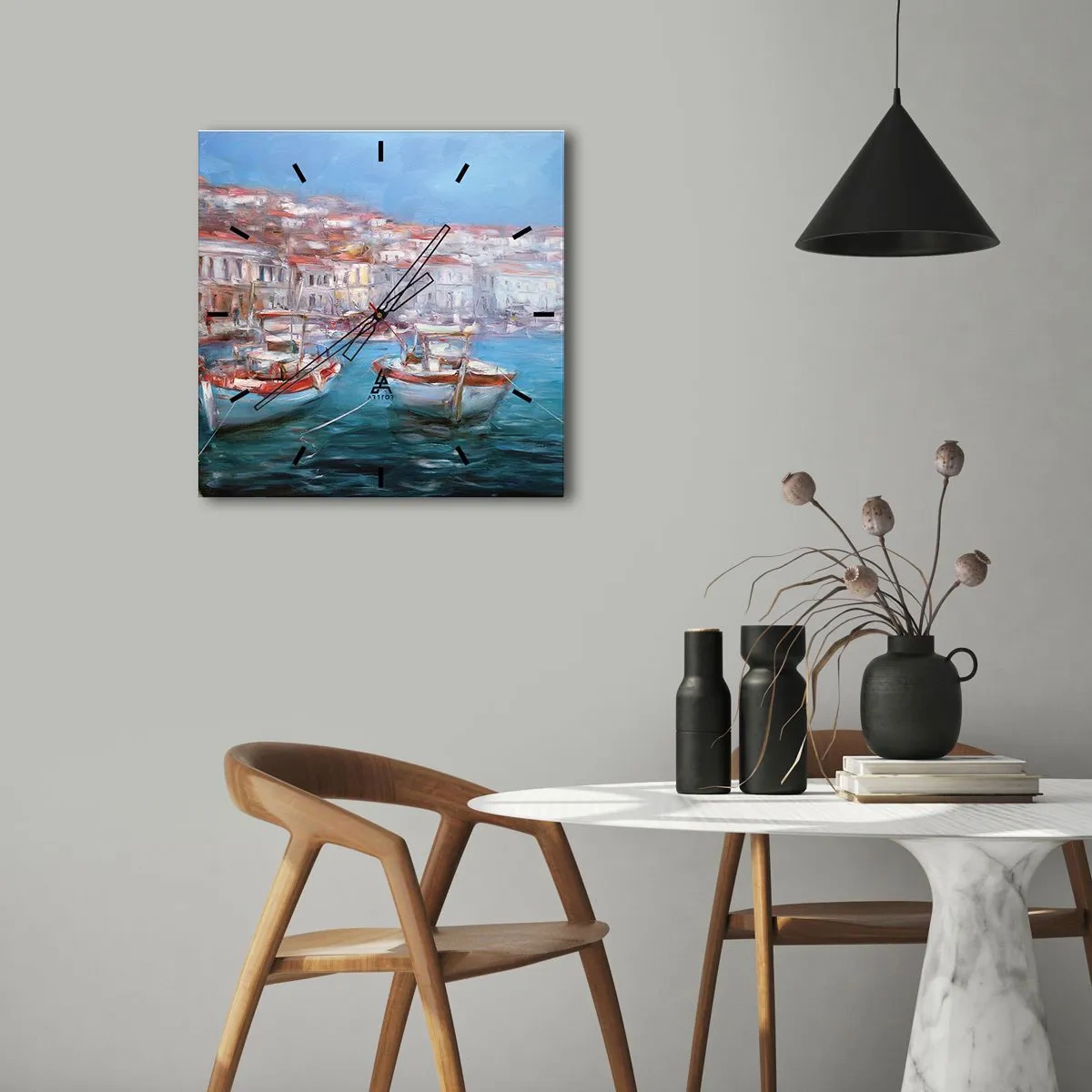 Ceas de perete - Ceas pe sticlă - Golful italian - 30x30 cm