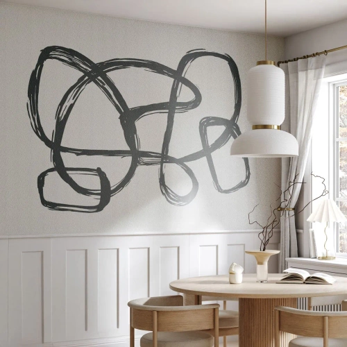 Tapet Standard Eco - Linie abstractă neagră care formează bucle pe un fundal deschis - 100x70cm - Abstracție în buclă - Decorațiune modernă pentru perete pentru living și dormitor ARTTOR