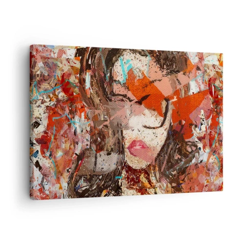 Tablou pe pânză Canvas - Portret abstract al unei femei în culori intense - 70x50cm - Chiar nu știe nimeni cum ești tu - Decorațiune modernă pentru perete pentru living și dormitor ARTTOR