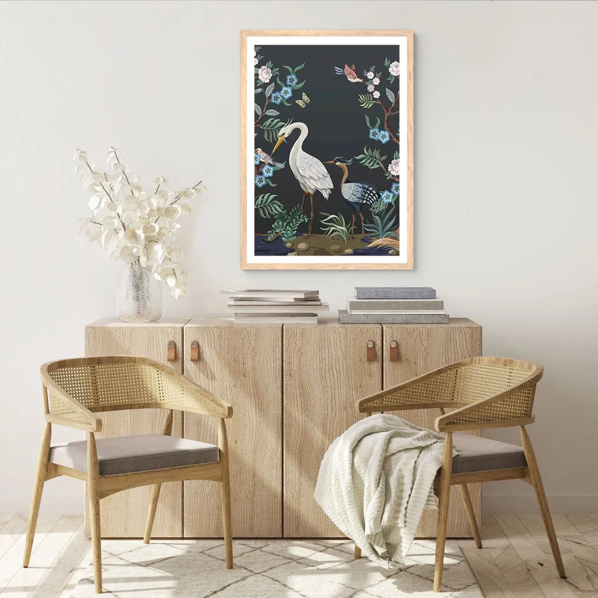 Poster în ramă de stejar deschis - Parada păsărilor - 70x100 cm