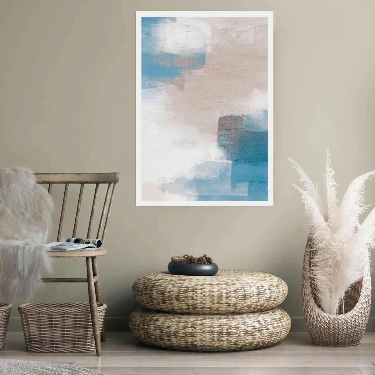 Poster - Abstracție roz în spatele unui voal de albastru - 61x91 cm