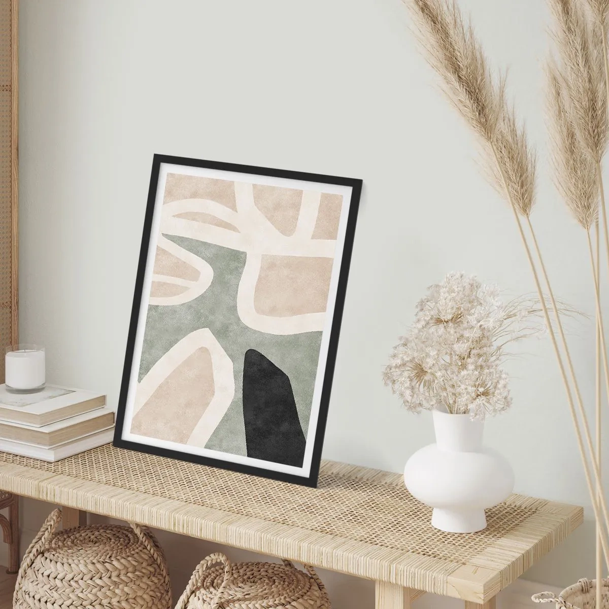 Poster în ramă neagră - Armonie abstractă a culorilor - 50x70cm - Compoziție cu motiv negru - Decorațiune modernă pentru perete pentru living și dormitor ARTTOR