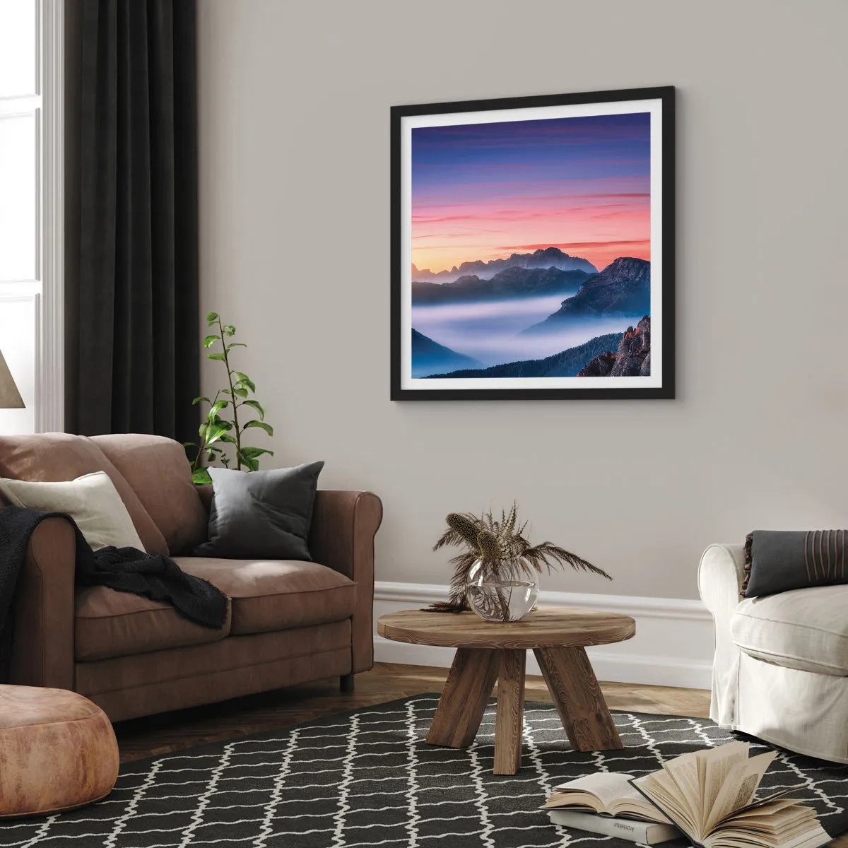 Poster în ramă neagră - Peste văi - 40x40 cm