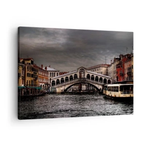 Tablou pe pânză Canvas - Podul Rialto din Veneția peste Canal Grande, arhitectură clasică. - 70x50cm - Promisiunea unei seri venețiene - Decorațiune modernă pentru perete pentru living și dormitor ARTTOR