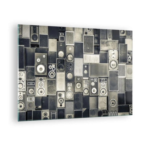Tablou pe sticlă - compoziție de difuzoare retro în nuanțe de gri - 70x50cm - Și totul este în regulă - Decorațiune modernă pentru perete pentru living și dormitor ARTTOR