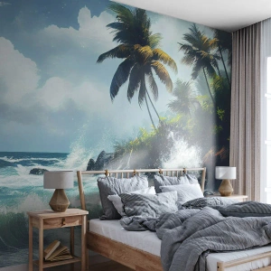 Tapet Premium Canvas - Pe un țărm tropical - plajă, Tropical, palmier - 200x140 cm
